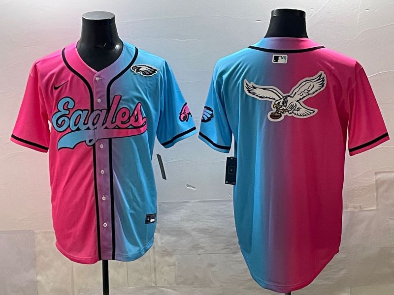 Men 2025 Philadelphia Eagles Blank Blue pink Nike Limited NFL Jersey style 019